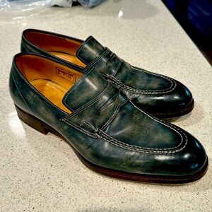 Santoni men’s handmade green loafers size 8.5eu